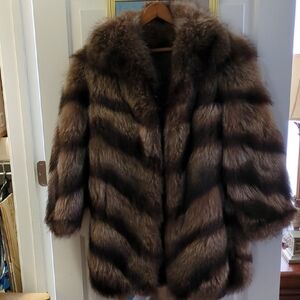 Elegant Striped racoon Brown Teddy Jacket